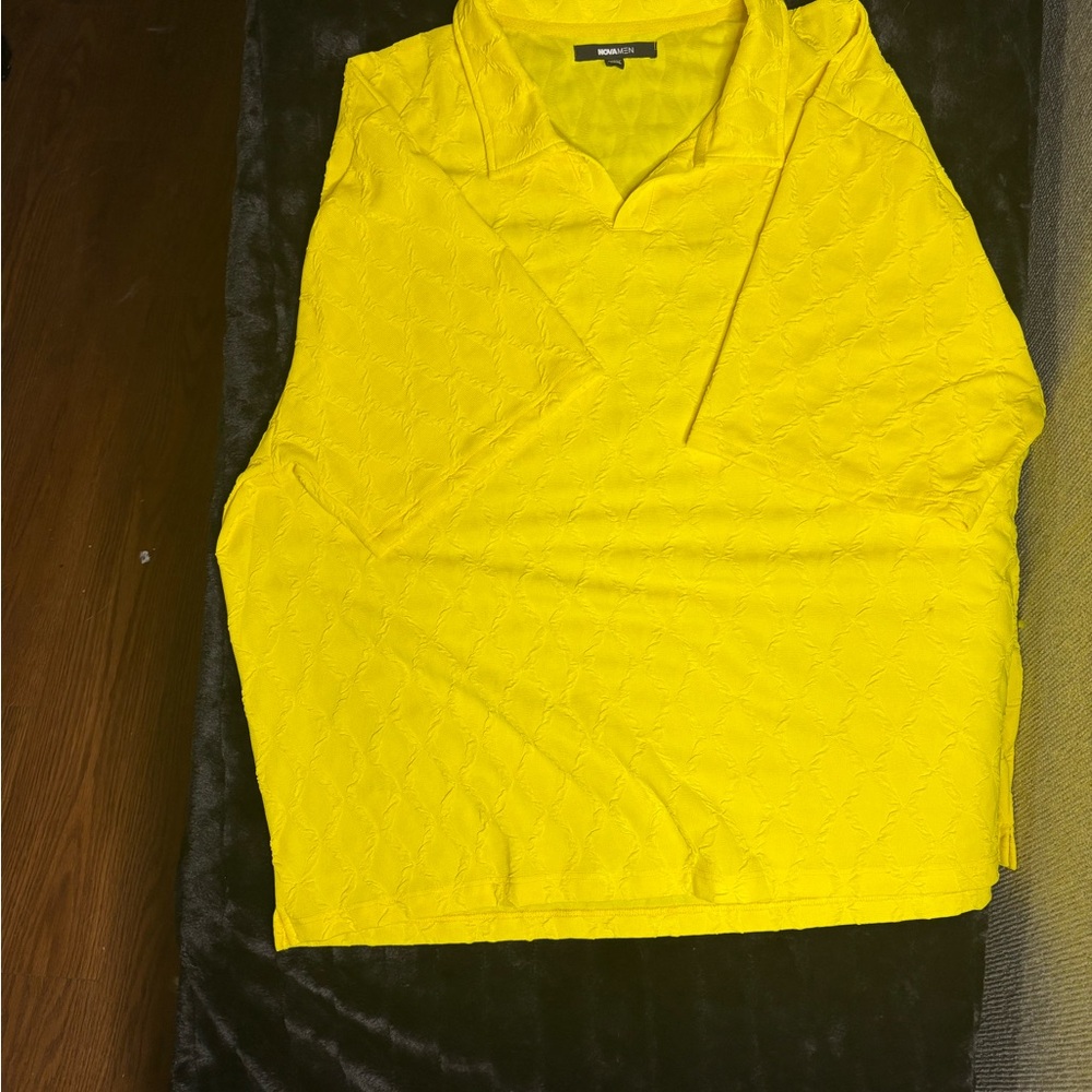 Fashion Nova Bright Yellow Textured Polo